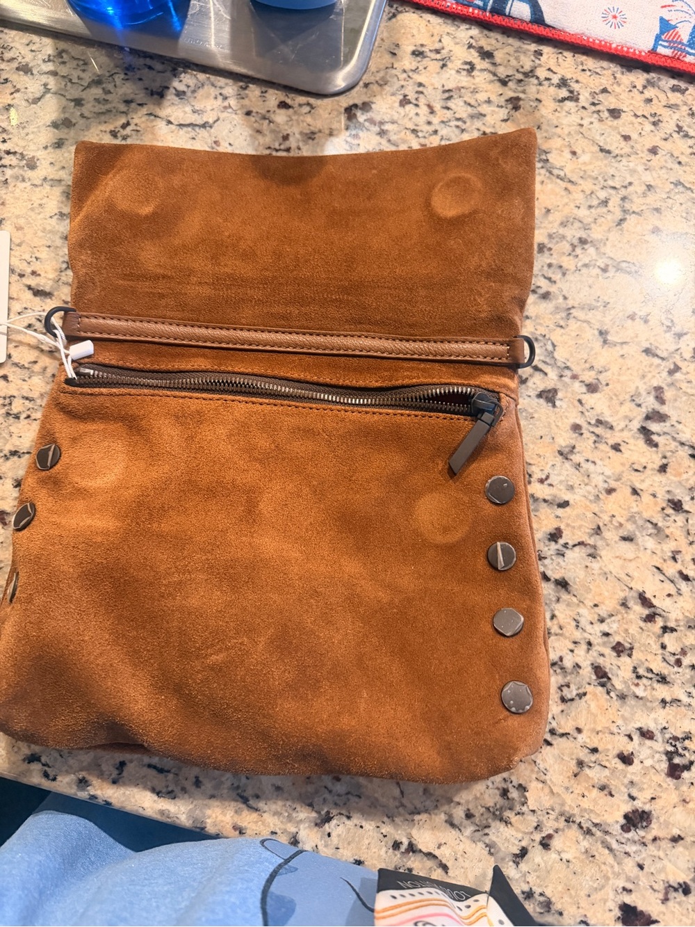 HAMMITT Suede Fold-Over Clutch/crossbody in Chestnut - Picture 3 of 4
